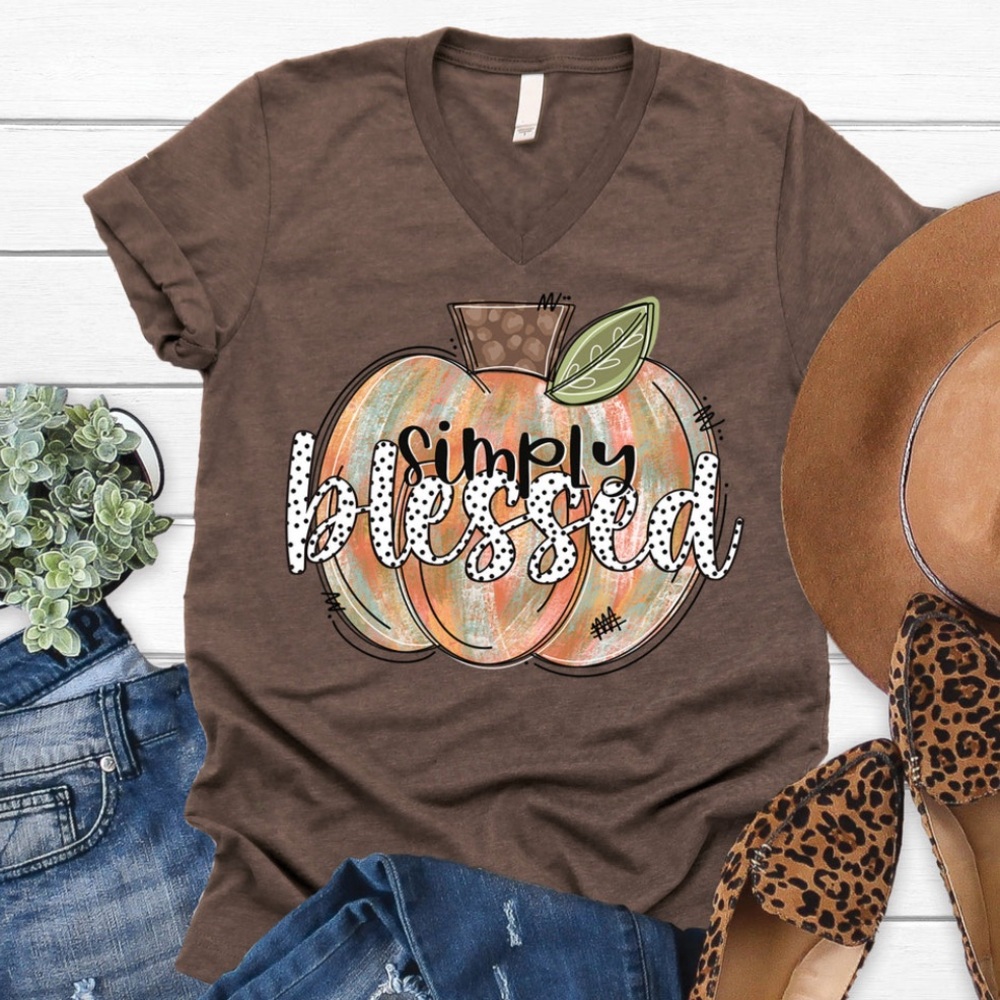 Love in Faith Simply blessed Medium shirt- Pumpkin